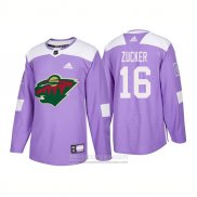 Camiseta Hockey Minnesota Wild 16 Jason Zucker Autentico 2018 Fights Cancer Violeta