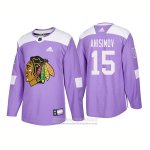 Camiseta Hockey Chicago Blackhawks 15 Artem Anisimov Autentico 2018 Fights Cancer Violeta
