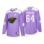 Camiseta Hockey Minnesota Wild 64 Mikael Granlund Autentico 2018 Fights Cancer Violeta