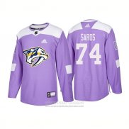 Camiseta Hockey Nashville Predators 74 Juuse Saros Autentico 2018 Fights Cancer Violeta