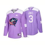 Camiseta Hockey Columbus Blue Jackets 3 Seth Jones Autentico 2018 Fights Cancer Violeta