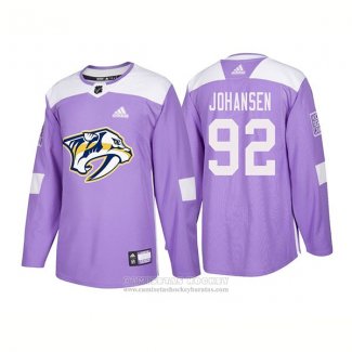 Camiseta Hockey Nashville Predators 92 Ryan Johansen Autentico 2018 Fights Cancer Violeta