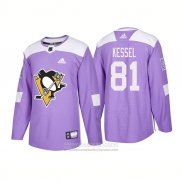 Camiseta Hockey Pittsburgh Penguins 81 Phil Kessel Autentico 2018 Fights Cancer Violeta