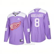 Camiseta Hockey Detroit Red Wings 8 Justin Abdelkader Autentico 2018 Fights Cancer Violeta